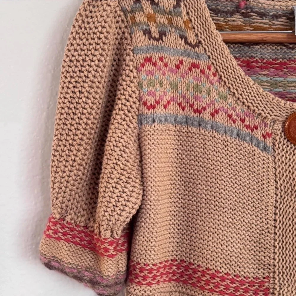 Vintage Caslon Fair Isle‎ Yoke Babydoll Knit Cardigan Cozy Cabincore Size L